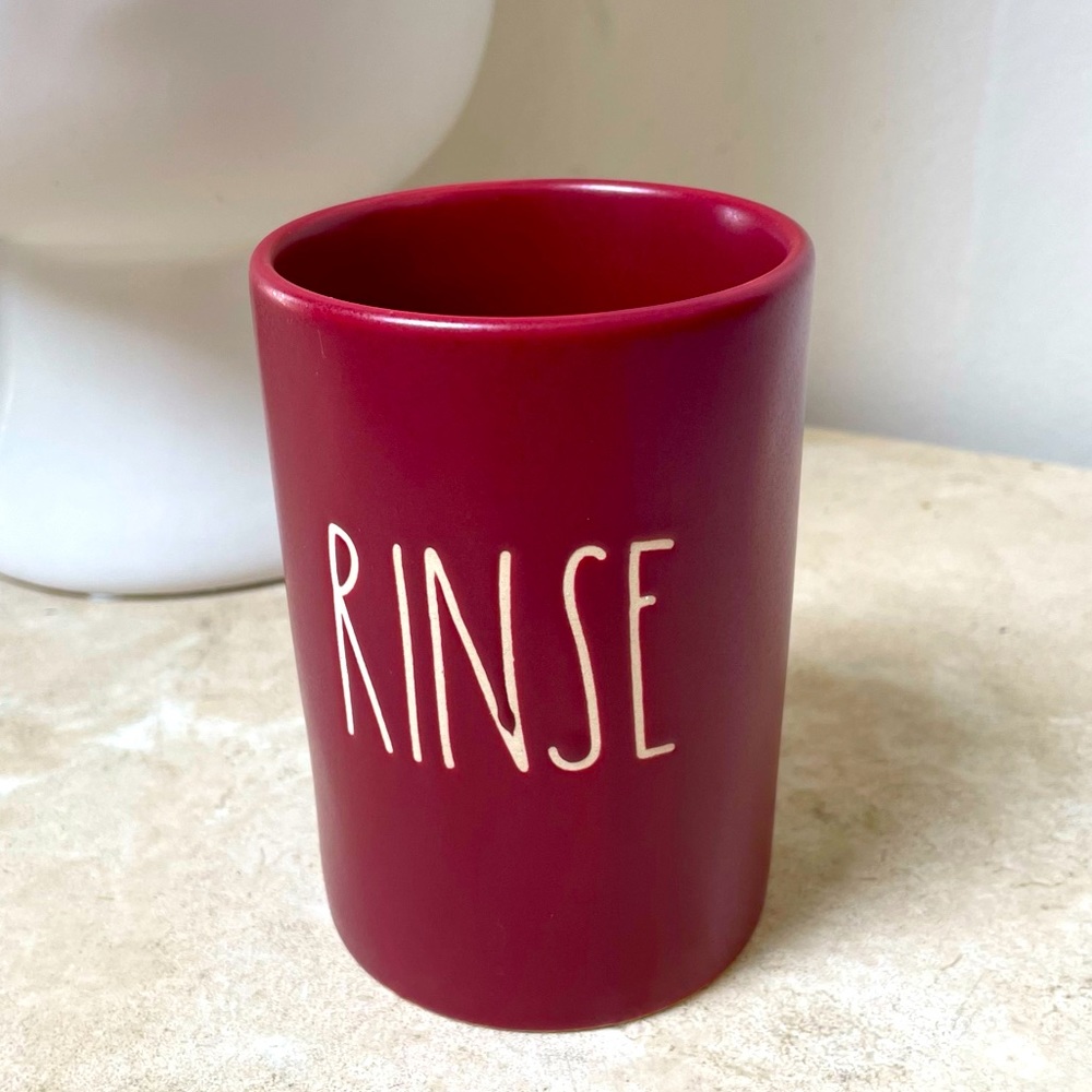 🦋Rae Dunn ceramic cup part of the bathroom accessorie collection Red/white NWOT